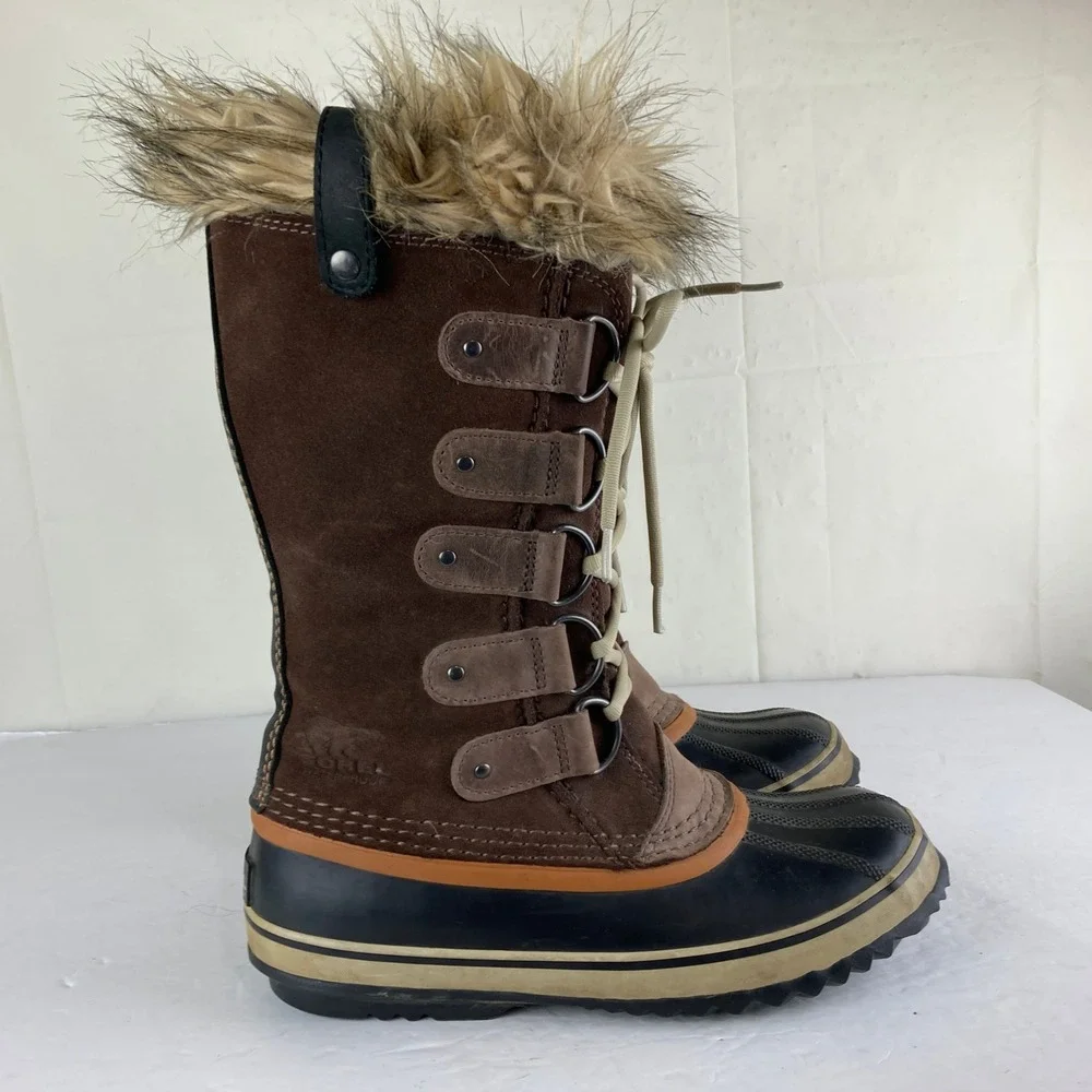 Sorel Joan of Arctic‎ Snow Boots Women 9 Brown Waterproof Faux Fur Gorpcore